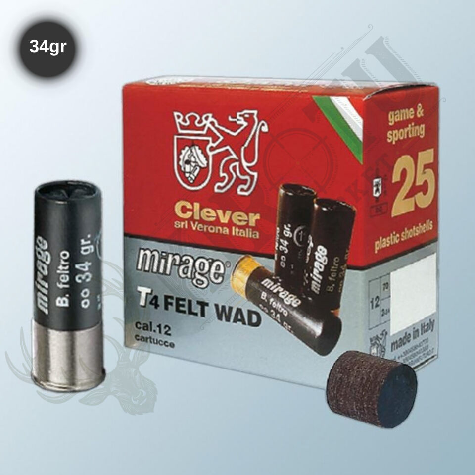 Mirage T4 Felt Wad Bourre Grasse 34gr 12 Kalibre
