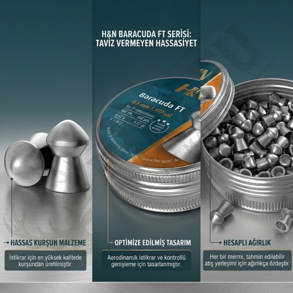 H&N Baracuda FT 4.5 mm (.177 Caliber) 9.57 Grain Havalı Tüfek Saçması