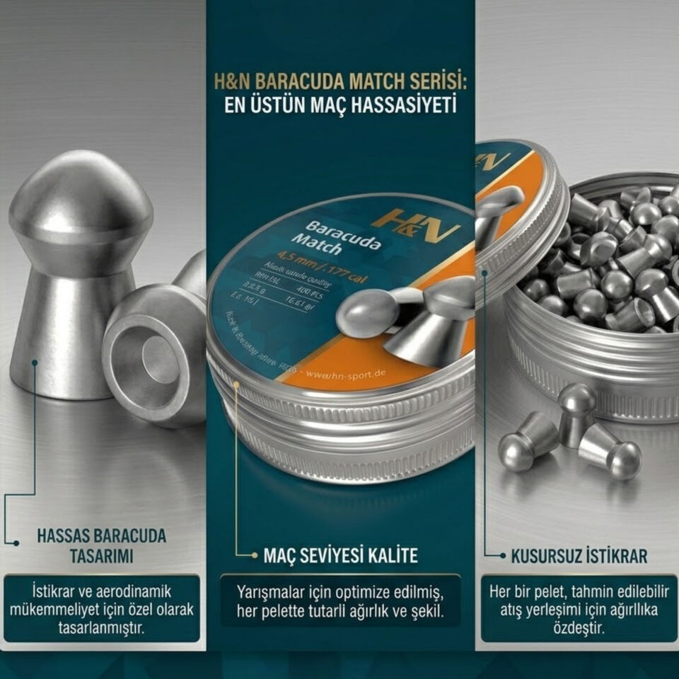 H&N Baracuda Match 4.5 mm (.177 Caliber) 10.65 Grain Havalı Tüfek Saçması