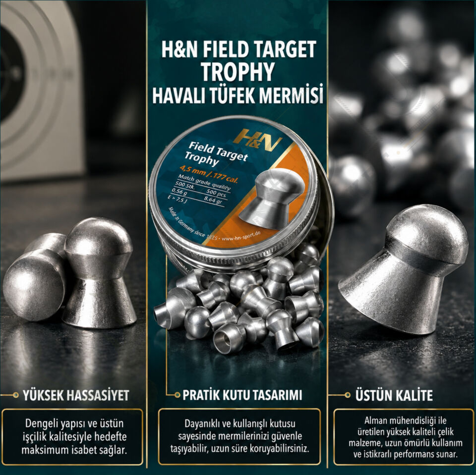 H&N Field Target Trophy 4.5 mm (.177 Caliber) 8.64 Grain Havalı Tüfek Saçması