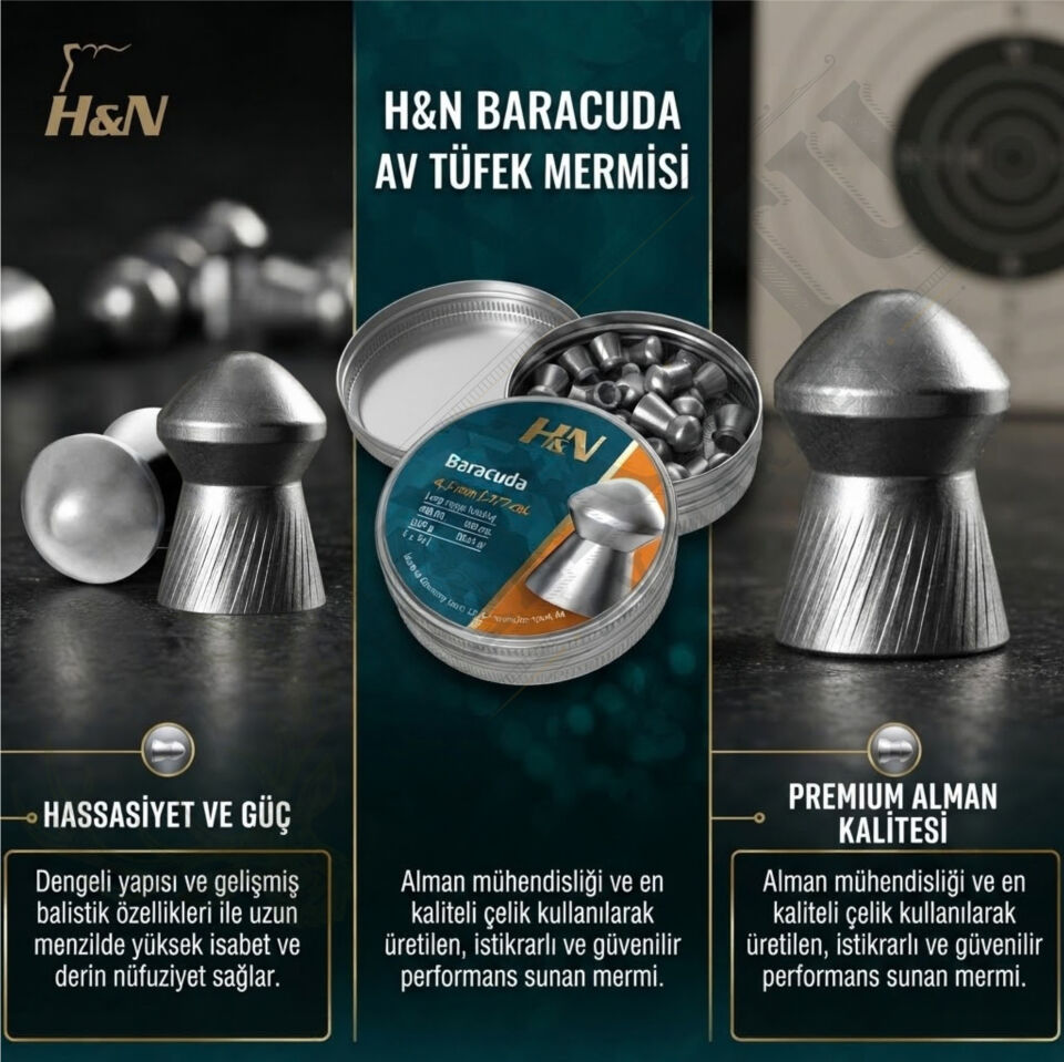 H&N Baracuda 4.5 mm (.177 Caliber) 10.65 Grain Havalı Tüfek Saçması