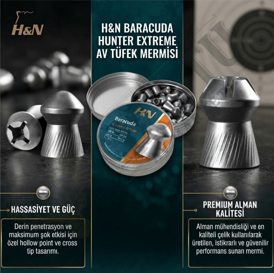 H&N Baracuda Hunter Extreme 4.5 mm (.177 Caliber) 9.57 Grain Havalı Tüfek Saçması