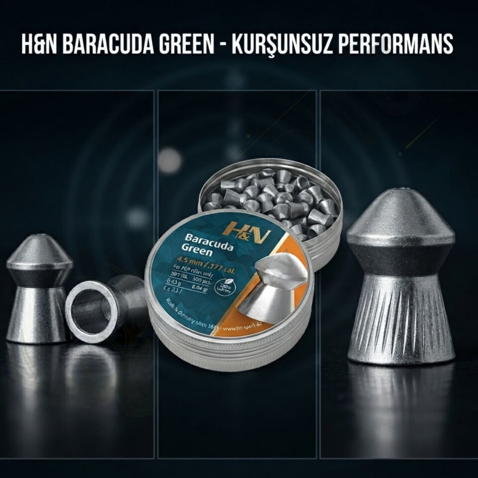 H&N Baracuda Green 4.5 mm (.177 Caliber) 6.48 Grain Havalı Tüfek Saçması