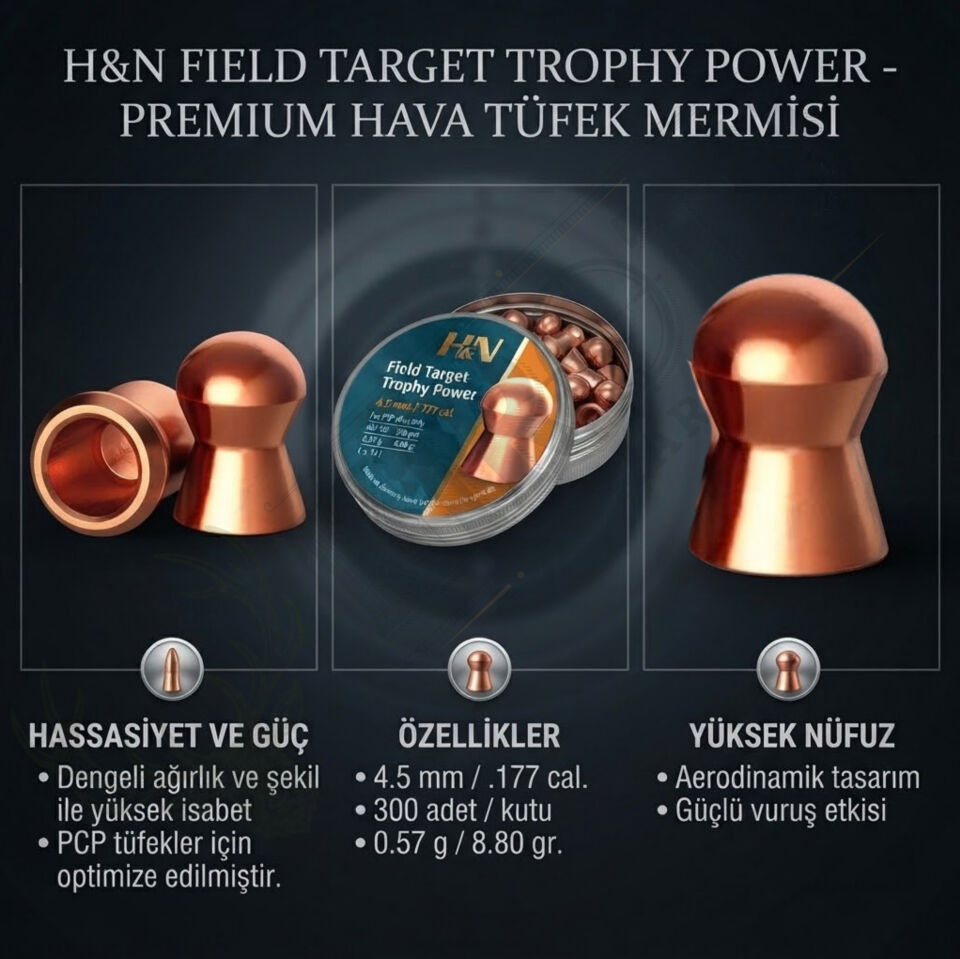 H&N Field Target Trophy Power 4.5 mm (.177 Caliber) 8.80 Grain Havalı Tüfek Saçması