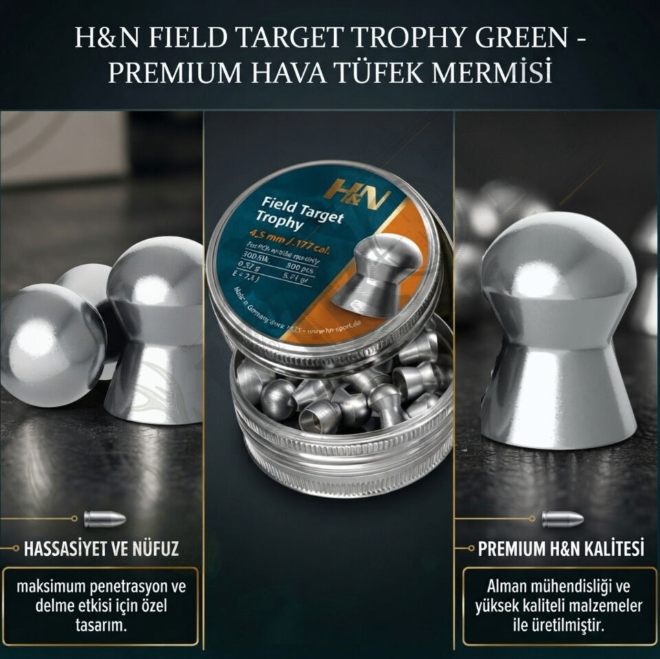 H&N Field Target Trophy Green 4.5 mm (.177 Caliber) 5.56 Grain Havalı Tüfek Saçması
