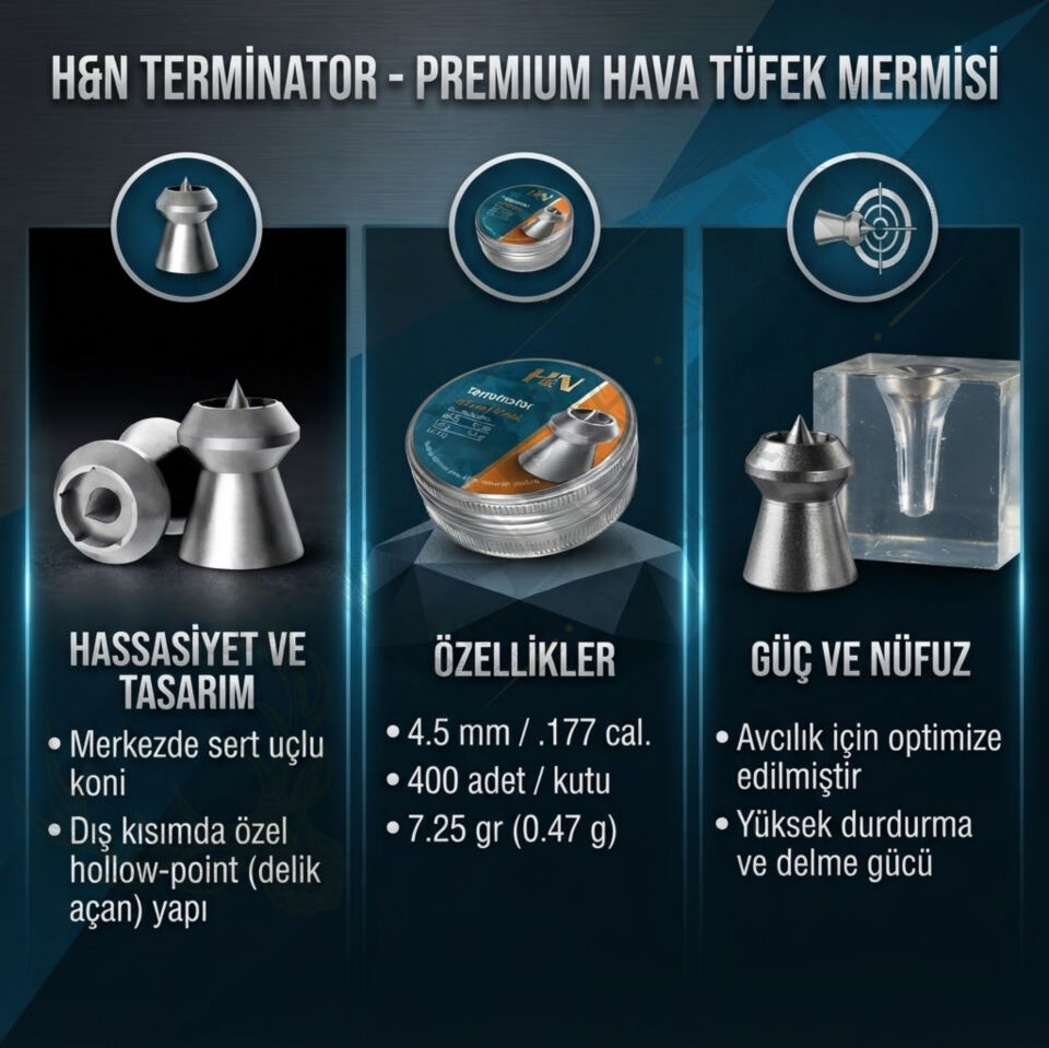 H&N Terminator 4.5 mm (.177 Caliber) 7.25 Grain Havalı Tüfek Saçması