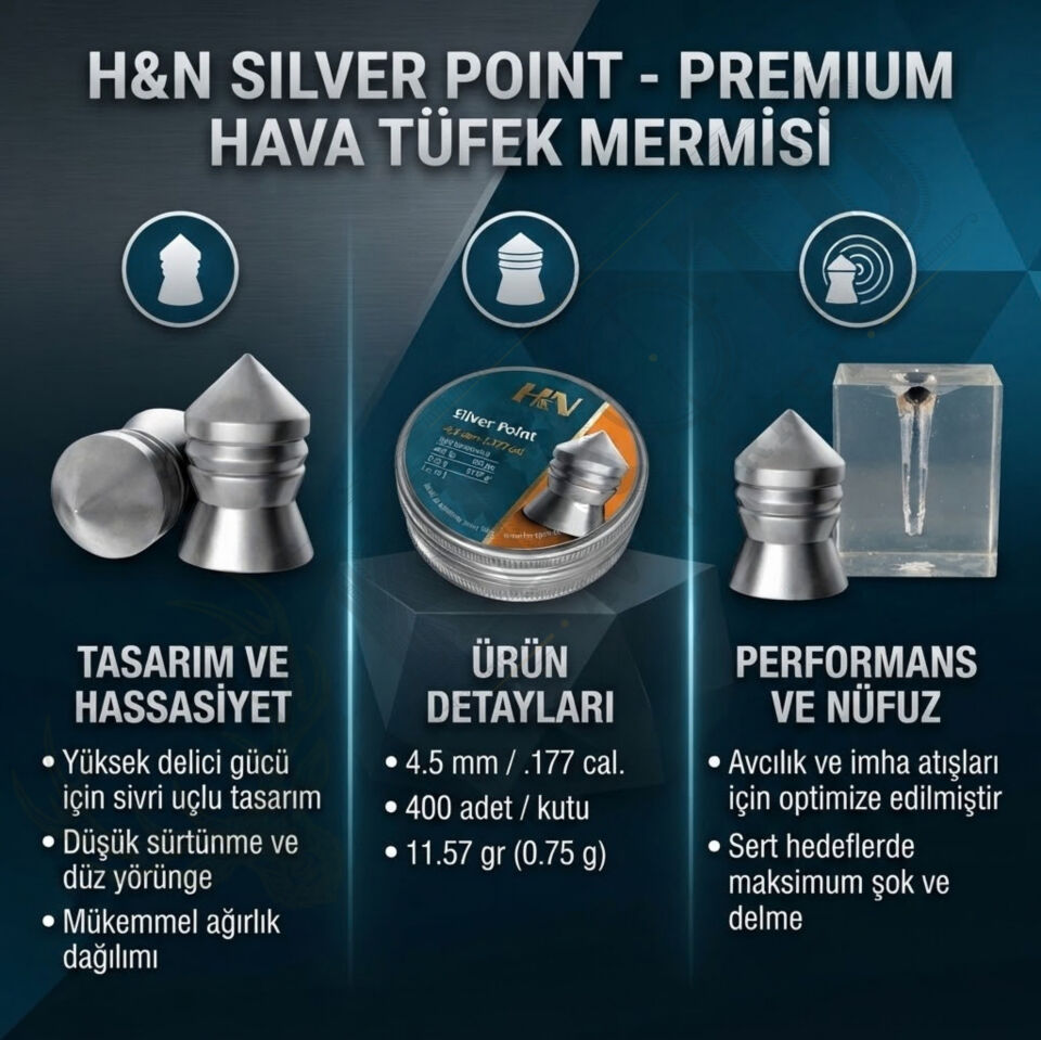 H&N Silver Point 4.5 mm (.177 Caliber) 11.57 Grain Havalı Tüfek Saçması