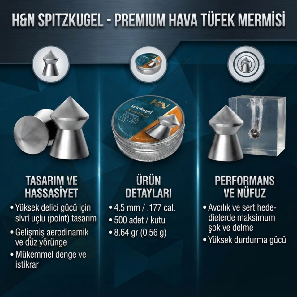 H&N Spitzkugel 4.5 mm (.177 Caliber) 8.64 Grain Havalı Tüfek Saçması
